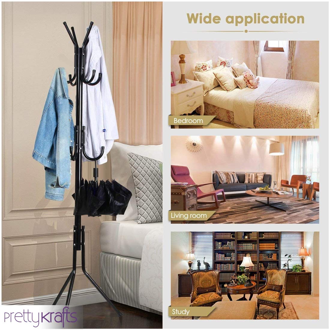 6 Hook Coat Hanger Clothes Stand Hanging Pole